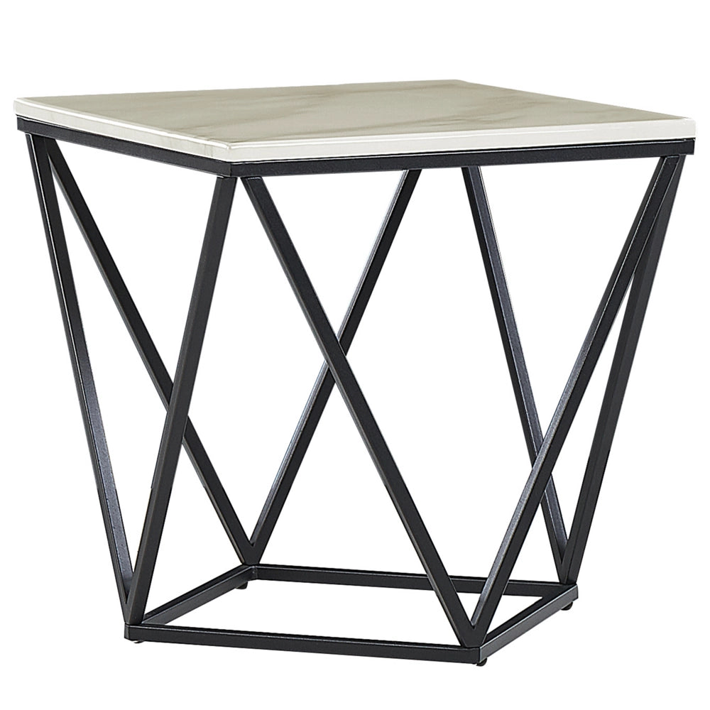 Tavolino da caffè colore beige nero 50 x 50 cm MDF effetto marmo soggiorno
