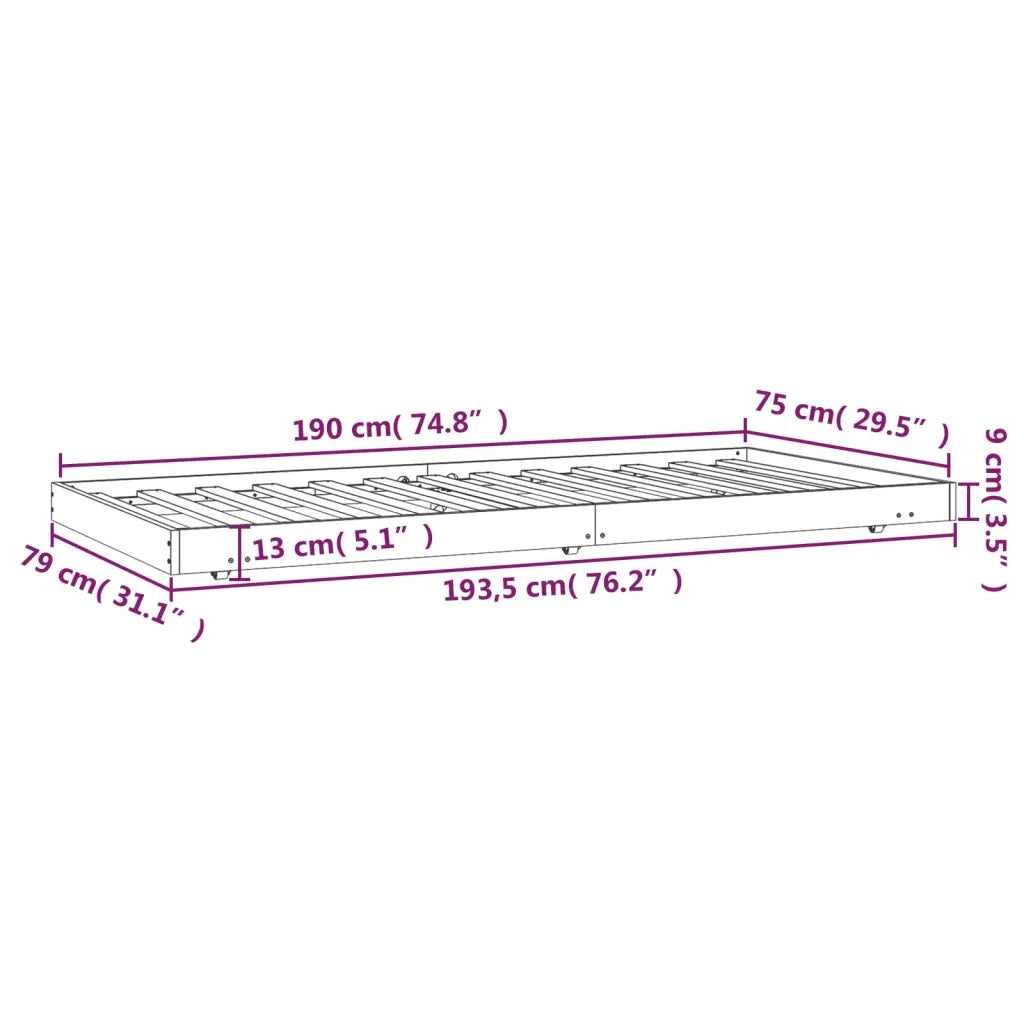 Giroletto senza Materasso-Struttura Letto Bianco 75x190 Legno Massello di Pino 741584