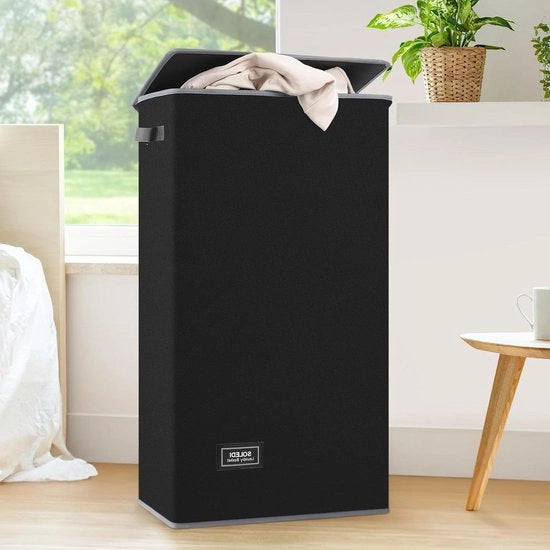 Wastino grande con coperchio e tasca rimovibile - 100 litri di capacità per abiti sporchi - pieghevole e comodo per le camere da letto - nero