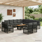 Set Divano da Giardino 14 pz Nero e Grigio scuro polyrattan 3438029