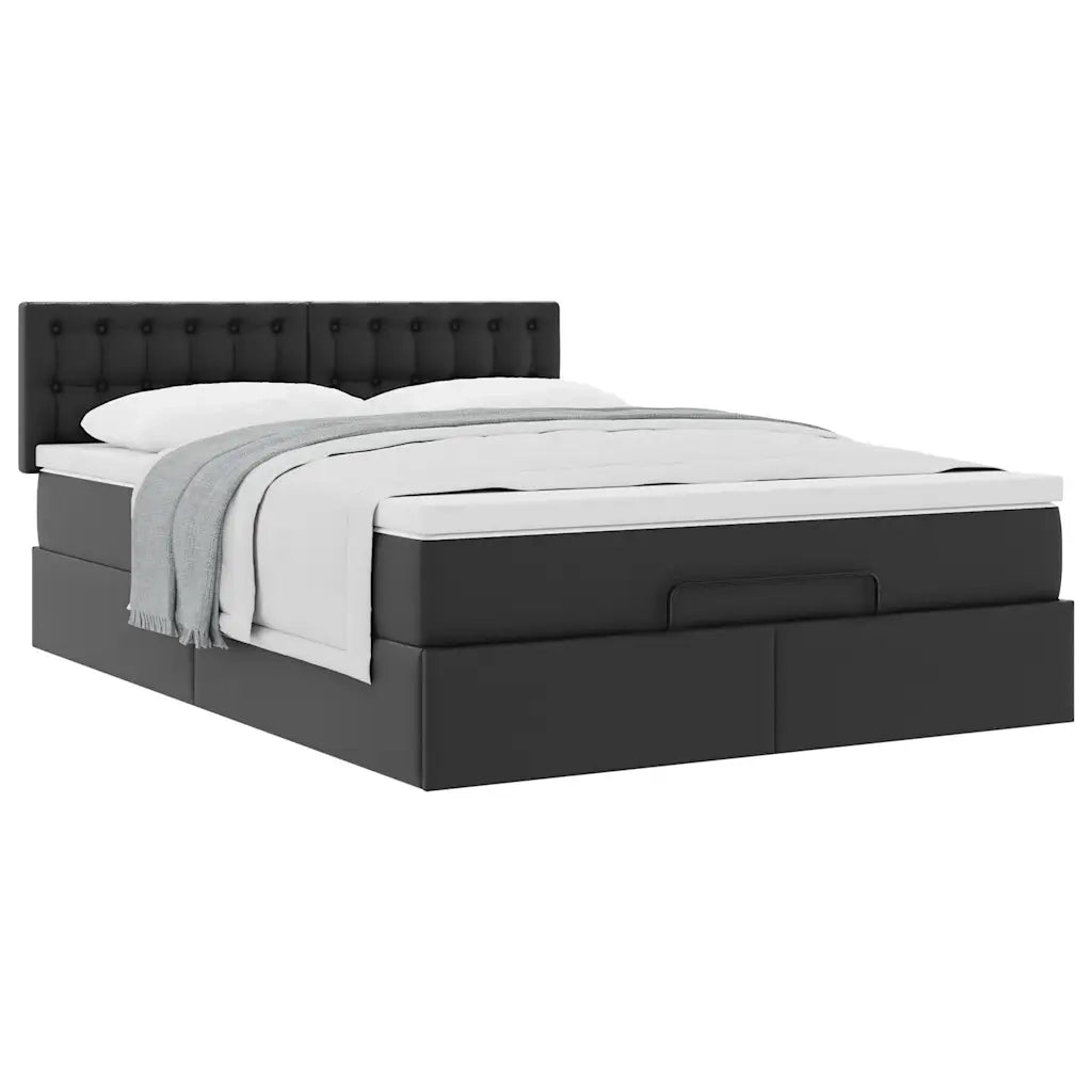 Struttura Letto Pouf con Materasso Nero 140x190 cm Similpelle