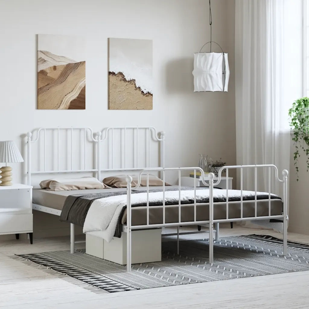 Giroletto con Testiera e Pediera Metallo Bianco 135x190 cm 373953