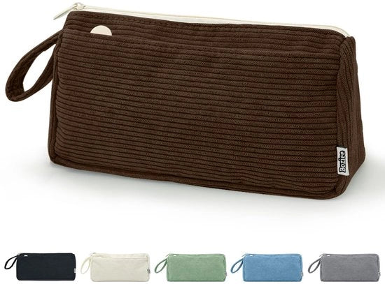 Etui a capacità grande, con tessuto corduroy, organizzatore per scuola, per ragazze e adolescenti | Etui per ufficio ragazze (marrone scuro)