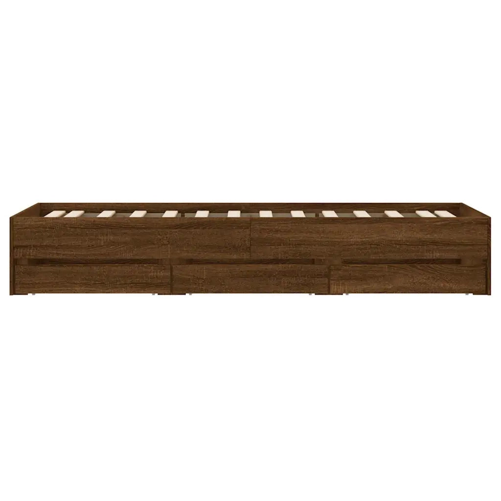 Letto singolo | Letto per adulti | Giroletto Cassetti Rovere Marrone 90x200 cm Legno Multistrato
