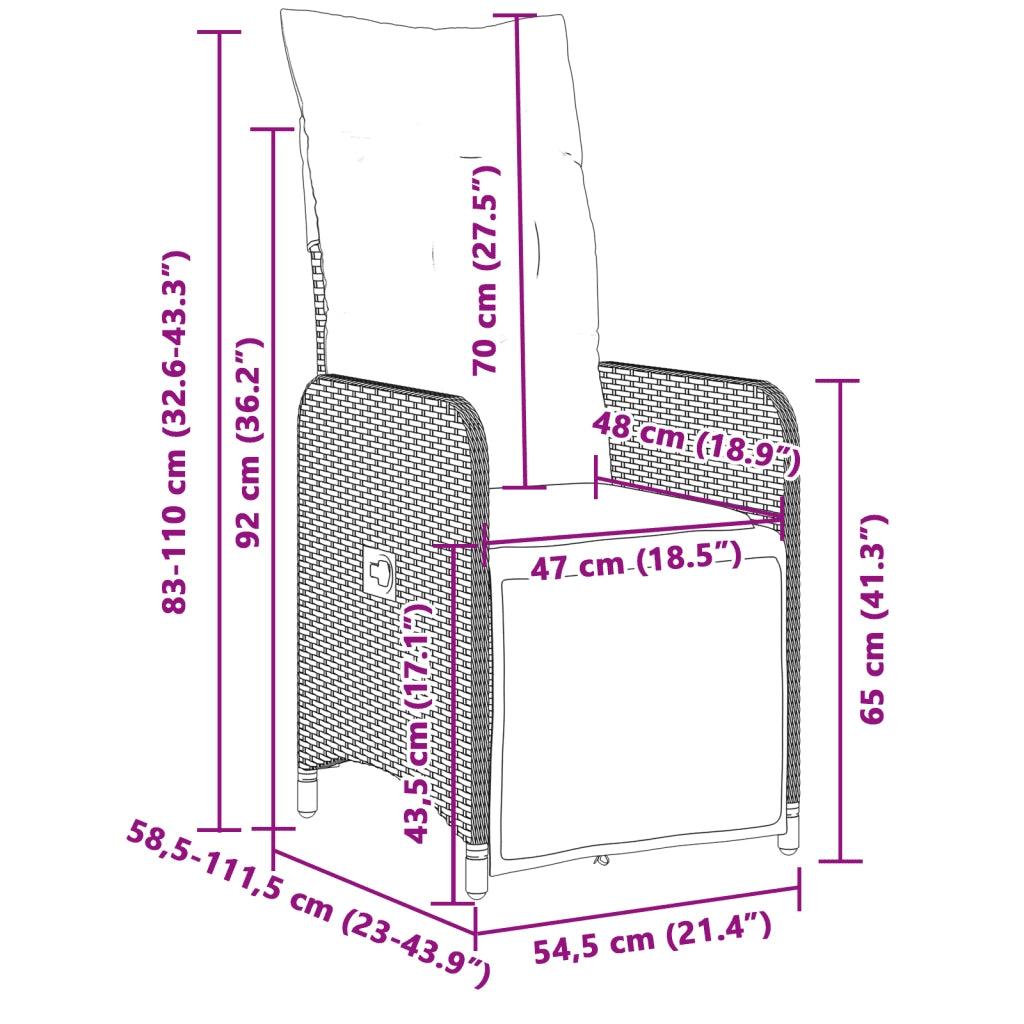 Sedie da Giardino Reclinabili 2 pz e Cuscini Grigio Polyrattan 365702
