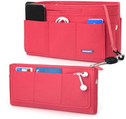 Organizzatore di borse per borse a mano, tasche interne, organizzatore di borse multifunzionale con chiusura con anello da chiave, portafoglio, 26 x 11 x 16 cm - Rosso