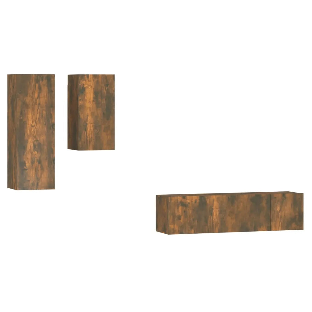 Set di Mobili Porta TV 4 pz Rovere Fumo in Legno Multistrato 3120314