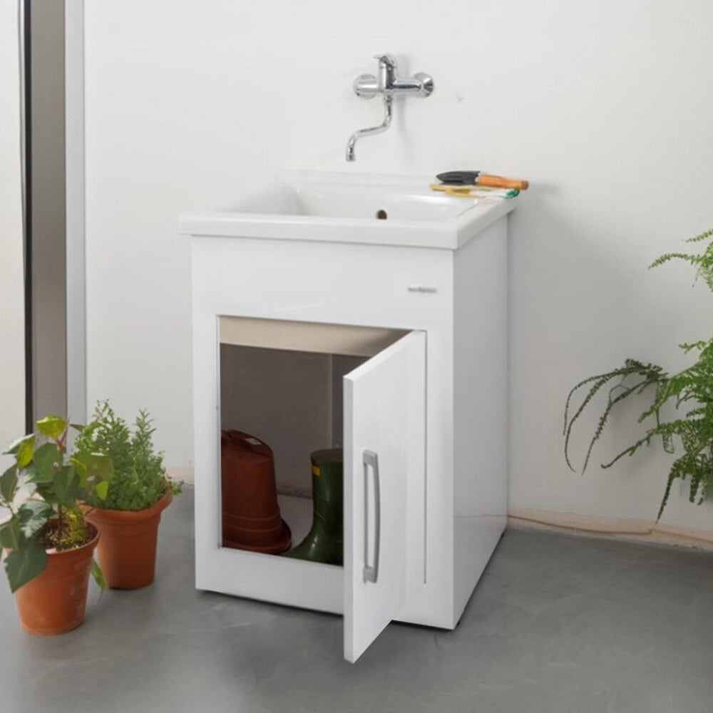 Mobile lavatoio in alluminio bianco 60x50 cm con apertura a destra Still Montegrappa