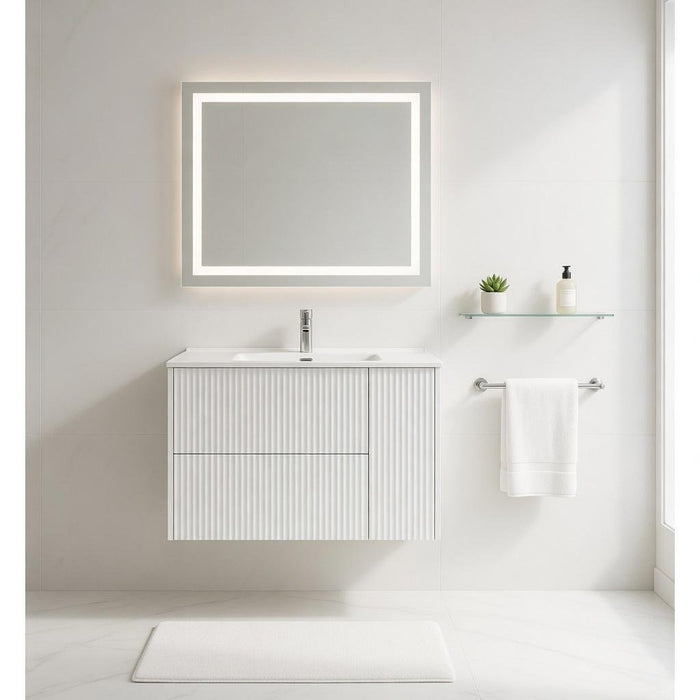 Base sospesa con cassetti cm 100 mod. TRIO CANNETTATO - Bianco Opaco