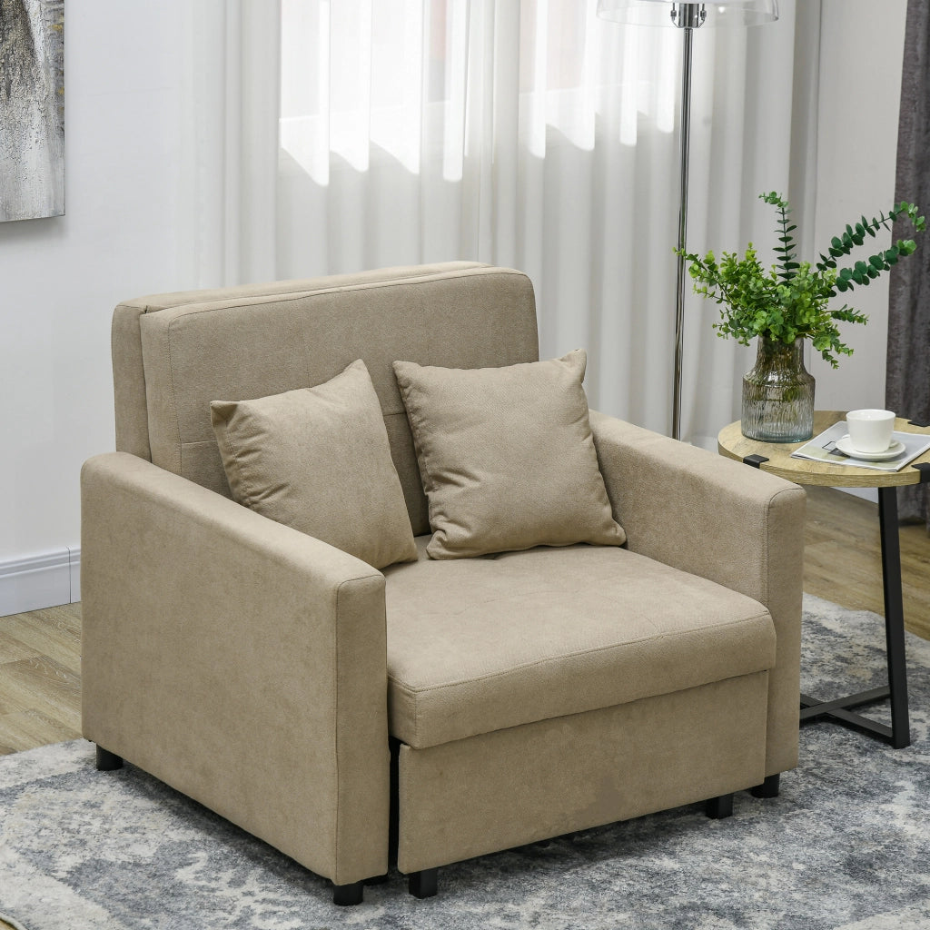 Poltrona Letto in Tessuto Velluto Marrone Chiaro con 2 Cuscini ¨C Minimal ¨C 100x98x88 cm