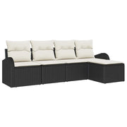 Set di divani con cuscino 5 pz | Set Salotto da Giardino Nero e Bianco polyrattan