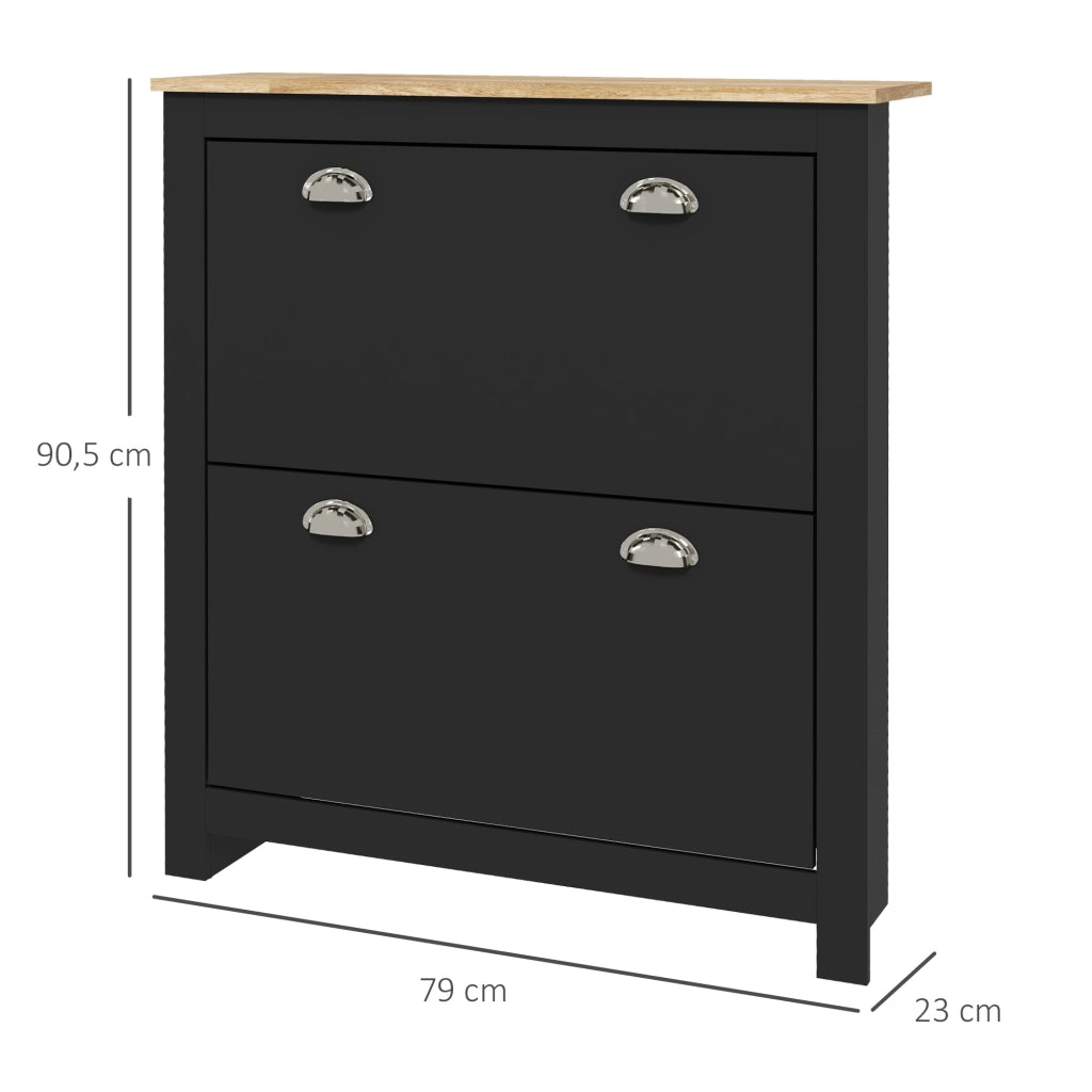 Armadio per Scarpe 2 Ante ¨C zephmum ¨C Nero Quercia 79x23x90.5 cm