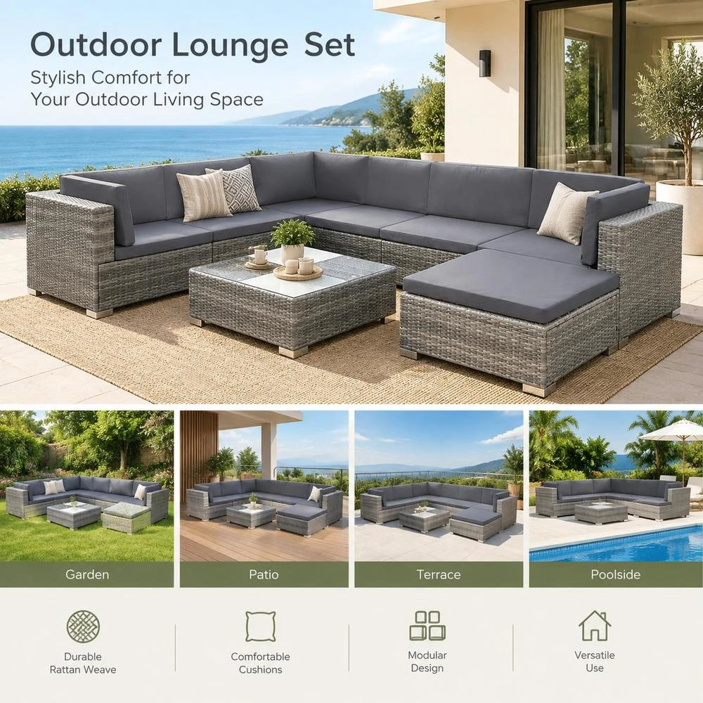 8-piece Garden Lounge Set With Cushions, Poly Rattan, Grey