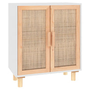 Credenza | Madia | Buffet da pranzo | Armadio da pranzo Bianca 60x30x70 cm Legno Massello Pino Rattan Naturale