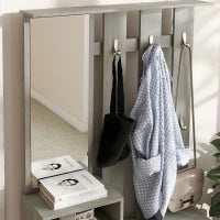 Set Mobili da Ingresso con Appendiabiti, Specchio, Panca con Scaffale e Scarpiera per 8 Paia di Scarpe, Grigio