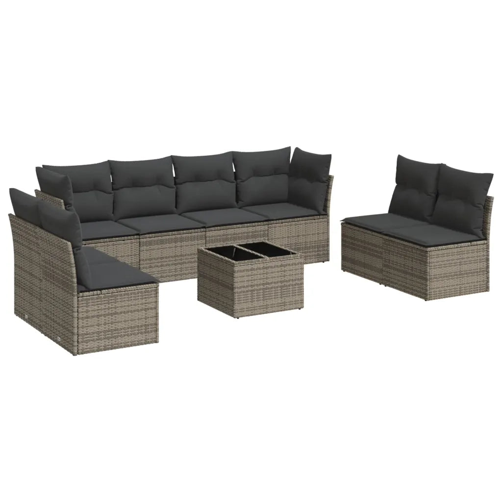 Set Divano da Giardino 9 pz con Cuscini Grigio in Polyrattan 3249299