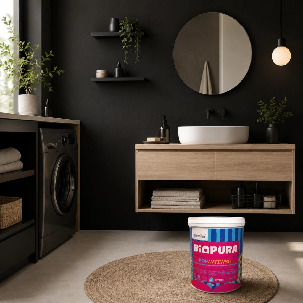 Popintenso palestra e decori interni pittura murale lavabile e coprente cromika *** formato 0,750 lt, colore- nero me...
