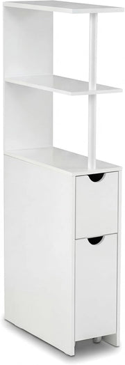 Mobile Alto per Bagno, Armadio da Terra con Ripiani Aperti, Cassetto con Rotelle, Mobile Colonna per WC Salvaspazio per Salotto, Camera e Cucina, 45 × 20 × 114 CM, Bianco