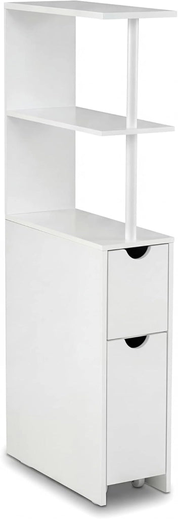 Mobile Alto per Bagno, Armadio da Terra con Ripiani Aperti, Cassetto con Rotelle, Mobile Colonna per WC Salvaspazio per Salotto, Camera e Cucina, 45 × 20 × 114 CM, Bianco