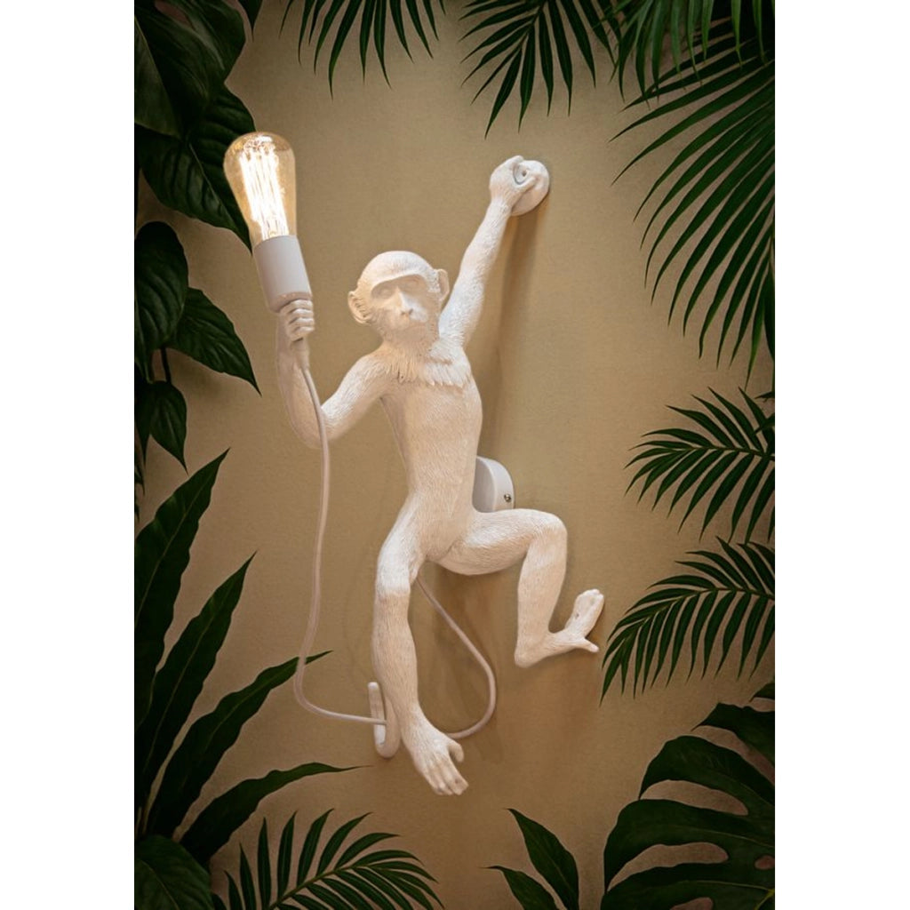 Applique da parete Monkey in polyresin bianca a forma di scimmia