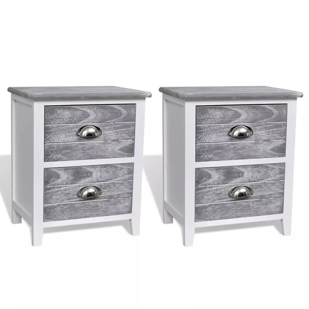Comodino cassettiera mobili per camera da letto 2 pezzi con 2 cassetti grigio e bianco 1402170