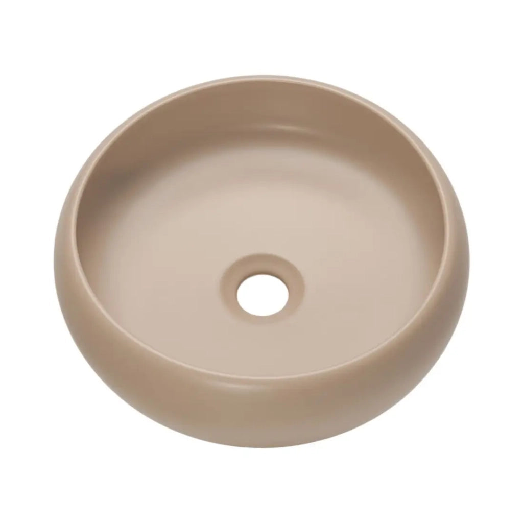 Set da bagno TORNADO beige: mobile sotto lavabo 80cm + piano per lavabo + lavabo da appoggio marrone rotondo