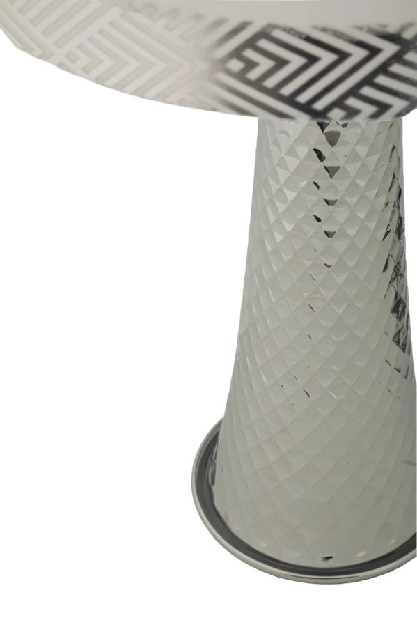 Lampada da Tavolo Tower Argento Ø30x54 cm in Ferro e Tessuto Argento e Bianco