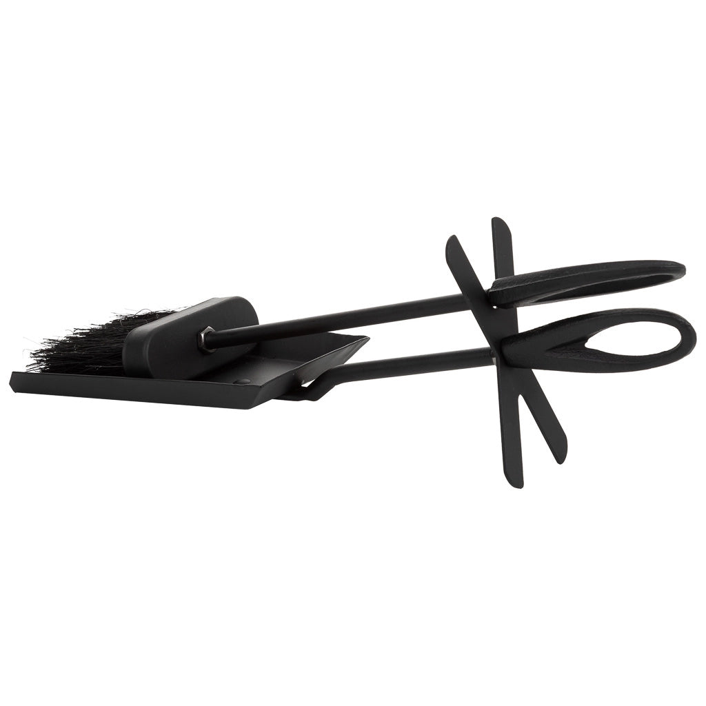 Scopino e paletta per caminetto in metallo nero 38x11x13h