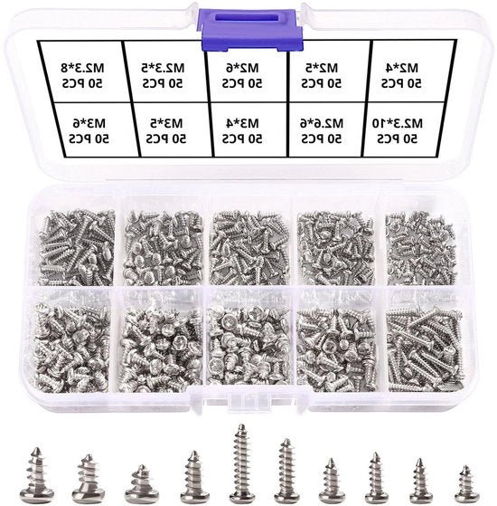 500 pezzi di viti a testa a croce micro per plastica legno metallo morbido (viti a testa a croce in acciaio inossidabile miniatura) M2 M2.3 M2.6 M3