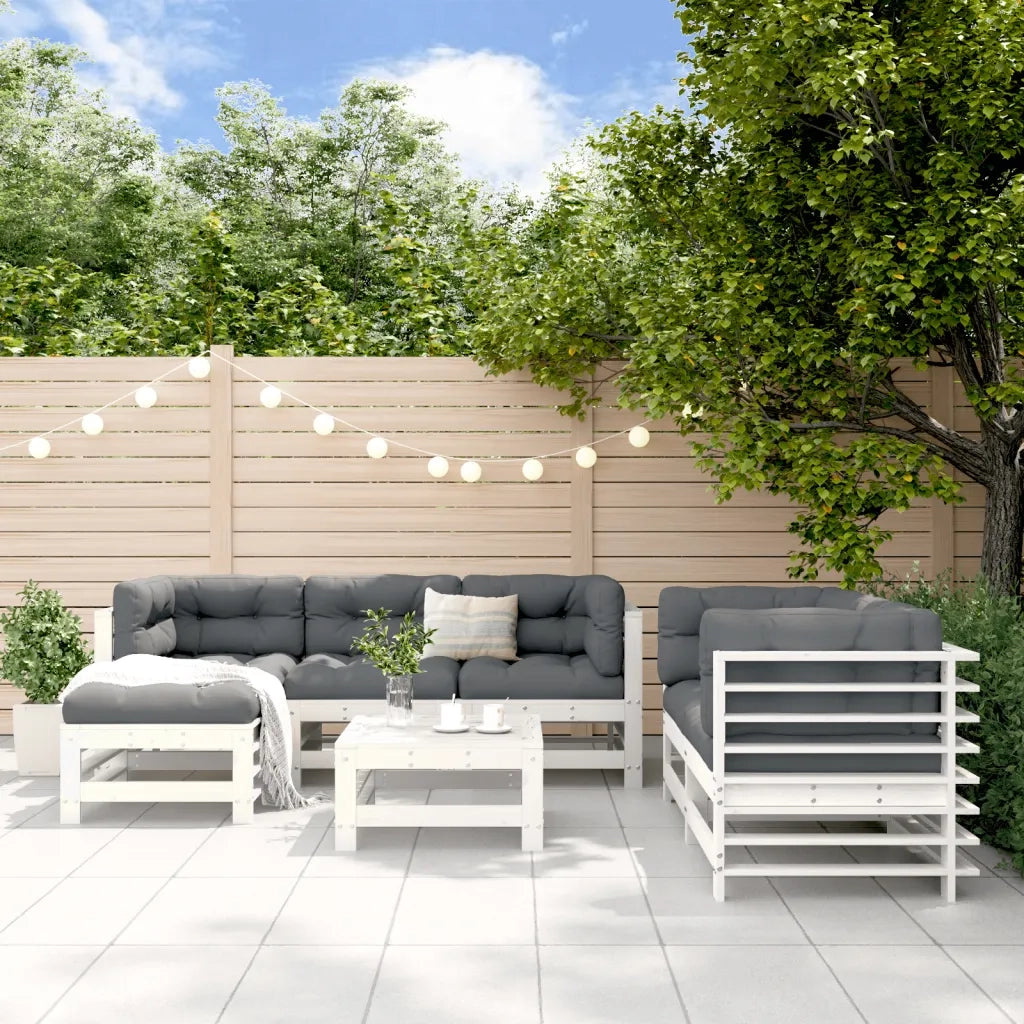 Set Salotto da Giardino 7 pz Bianco in Legno Massello di Pino 3186194
