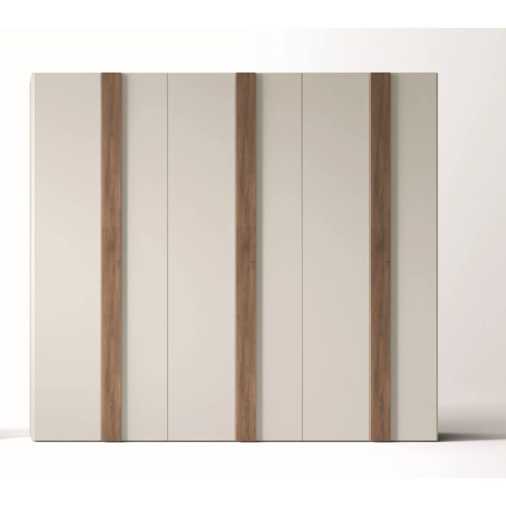 Armadio 6 ante battenti bianco nuvola e maniglie noce america Kross 276x60.3x252H