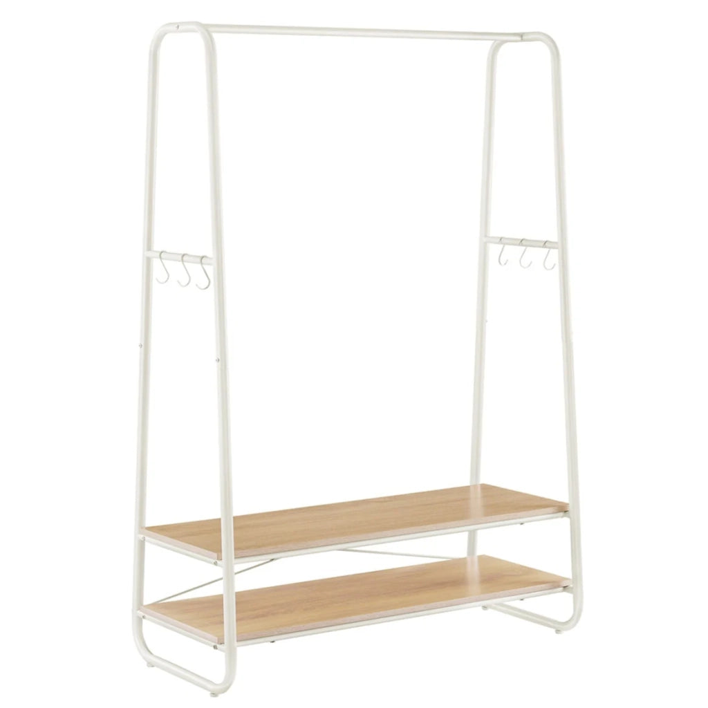Appendiabiti in stile industriale 45 x 100 x 160 cm robusto appendiabiti con 2 ripiani 6 ganci a S struttura in acciaio per camera da letto stile industriale bianco 12_0006992