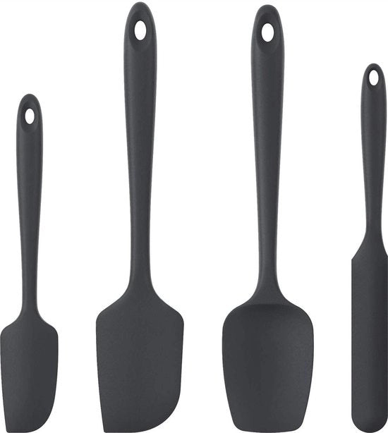 Set di spatole e spazzole per impasto da 4 - resistenti al calore in silicone - antiaderente - progettazione senza giunzioni - cucinare, cuocere, mescolare - nero