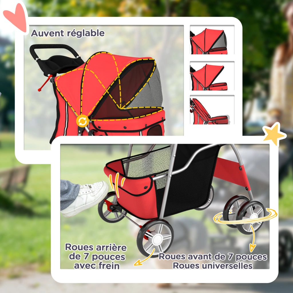 Carrello Pieghevole per Animali Domestici ¨C zephmum ¨C Rosso 75x45x97 cm