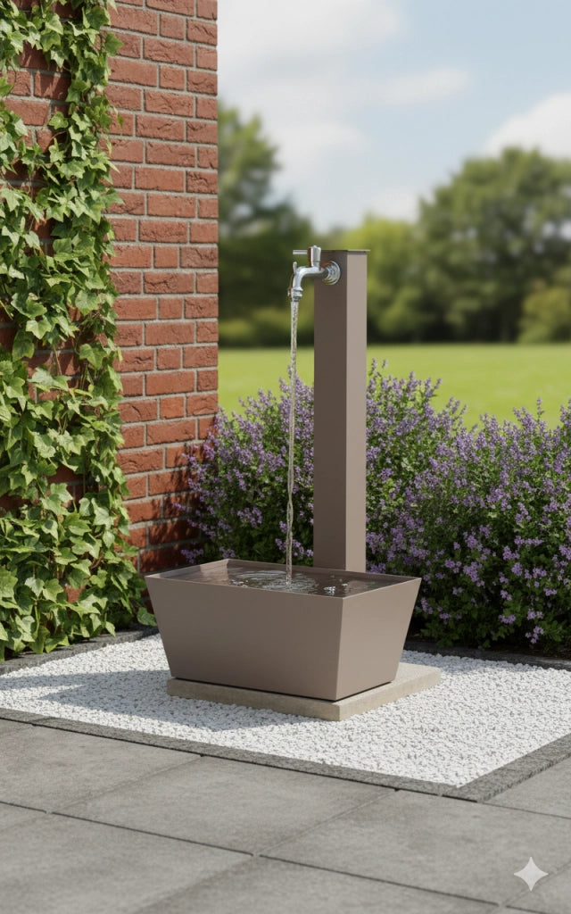 Fontana da Giardino con Rubinetto Vaschetta e Base Belfer 42/QVR Tortora