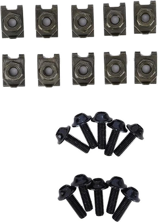 Kit di 10 viti a gabbia per auto e motociclo con clip di rilascio e finitura in oro, argento, rosso e nero - 16 mm