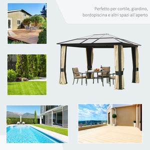 Gazebo da Giardino 3x3.6x2.65m in Alluminio e Policarbonato Tendone Lusso