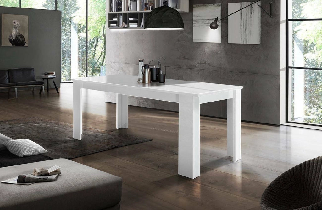 Tavolo per sala da pranzo Agenore, Made in Italy, Tavolo moderno con allunghe, Consolle allungabile, cm 160/210x90h75, Bianco lucido