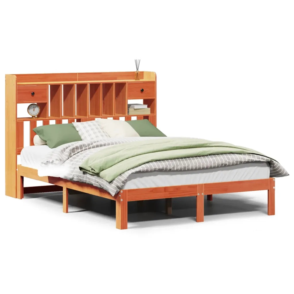 Letto Libreria senza Materasso Marrone Cera 140x190 cm in Pino 3322615