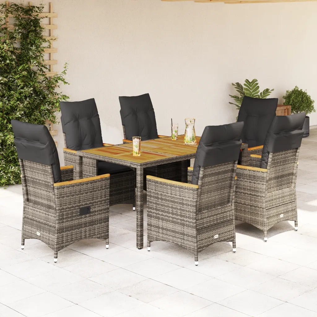 Set da Pranzo da Giardino 7 pz con Cuscini in Polyrattan Grigio 3276847