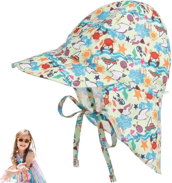 Cappello per bambini con protezione UV UPF 50+ - visiera regolabile - protezione collo - tessuto respirante - taglia 2-5 anni - misura testa 48-54 cm