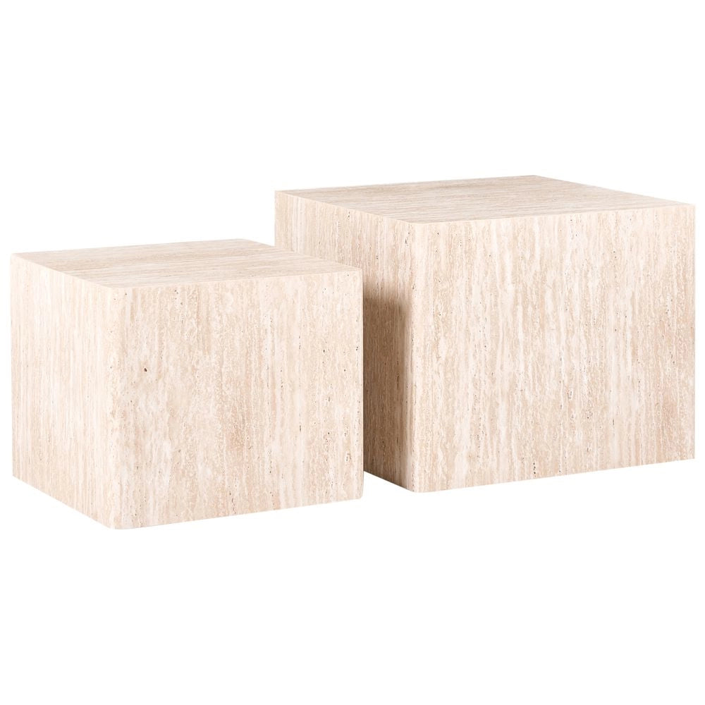 Set di 2 tavolini da salotto con piano in MDF effetto travertino quadrati per salotti di piccole e medie dimensioni