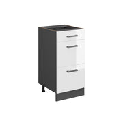 Mobiletto base per cucina R-Line Bianco lucido/Antracite 40 cm con cassetti, senza piano di lavoro Vicco