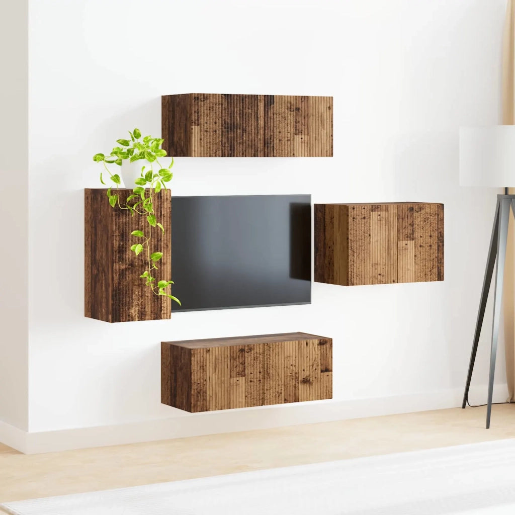 Set di Mobiletto da TV a Parete 4 pz-Credenza per TV sospesa Legno vecchio 711299