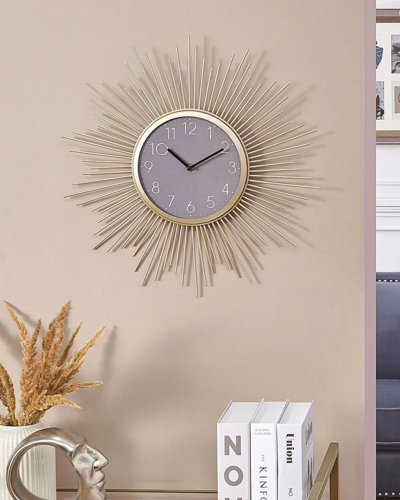 Orologio da parete in metallo MDF dorato e grigio da 45 cm con numeri arabi rotondi decorativi da soggiorno