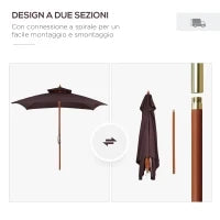 Ombrellone 3x3 m da Giardino e Terrazza con 8 Stecche e Copertura Parasole a 2 Livelli, Marrone