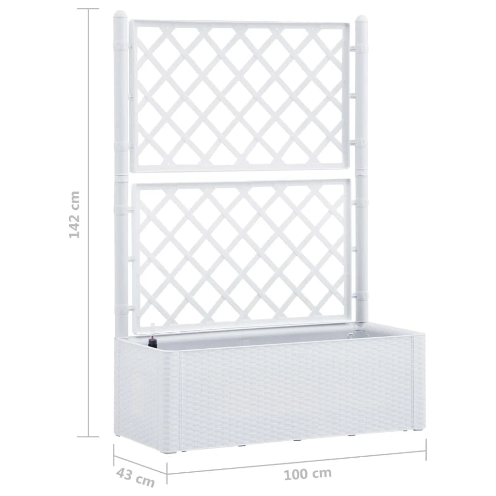 Fioriera rialzata per piante fiori giardino traliccio e sistema di irrigazione 142 cm bianco 02_0001204