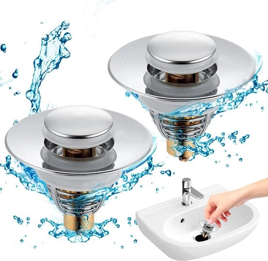 2 pezzi di stoppino per lavandino universale pop-up, stoppino di chiusura in acciaio inossidabile tipo push, chiusura di scarico per lavandino, bagno, cucina (diametro di scarico diaframma 32-42 mm)