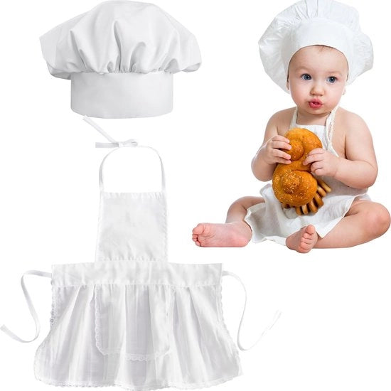 Schort per bambini con cappuccio da cucina - Schort per piccoli cuochi - Accessorio fotografico - Adatto per bambini di 8-24 mesi - Dimensioni 45 x 44 cm - Set da cucina