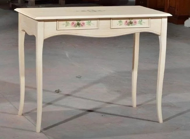 Consolle in legno 2 cassetti laccato avorio patinato con decori misura l.101 p.54 h.80 - Mobili 2G